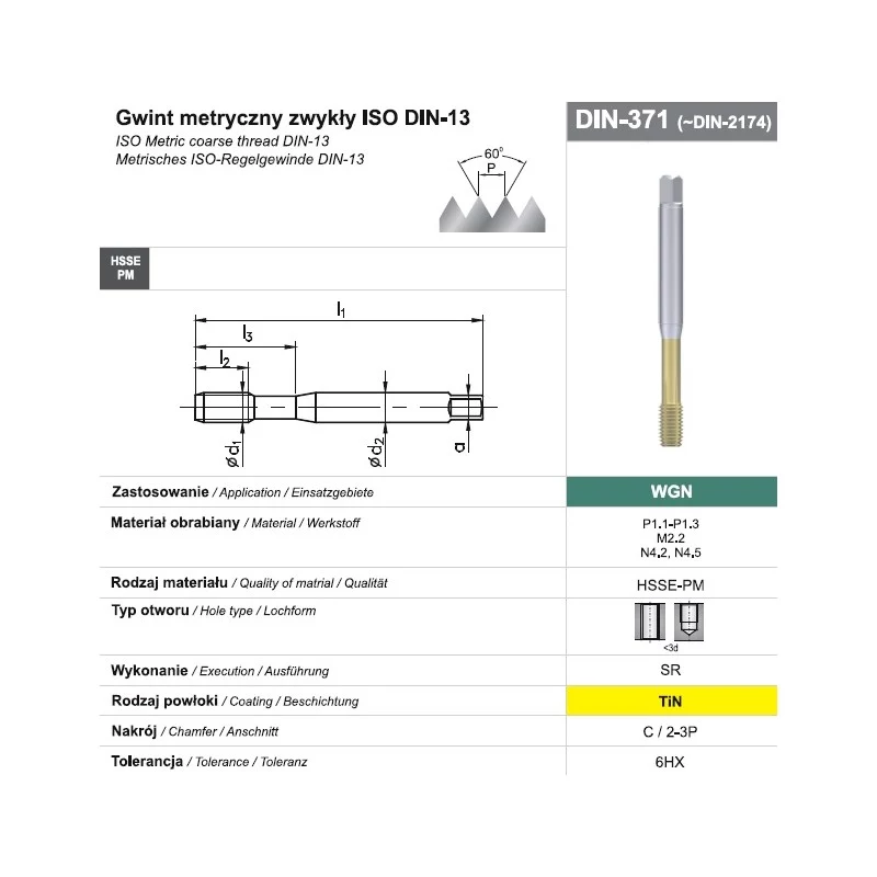 Macho de roscar por deformação M10 DIN 371C (6HX) SR HSSE-PM WGN TiN