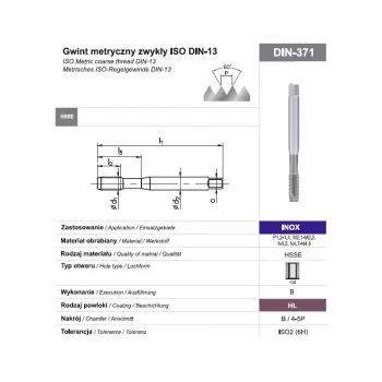 Macho de roscar à máquina M10 DIN 371B 6H HSSE-PM HL INOX para aço inoxidável