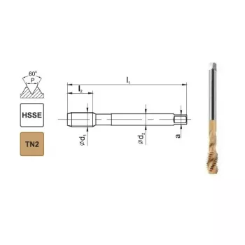 Macho de roscar à máquina M10x1 DIN 371 C R40 6H HSSE TiN 800X