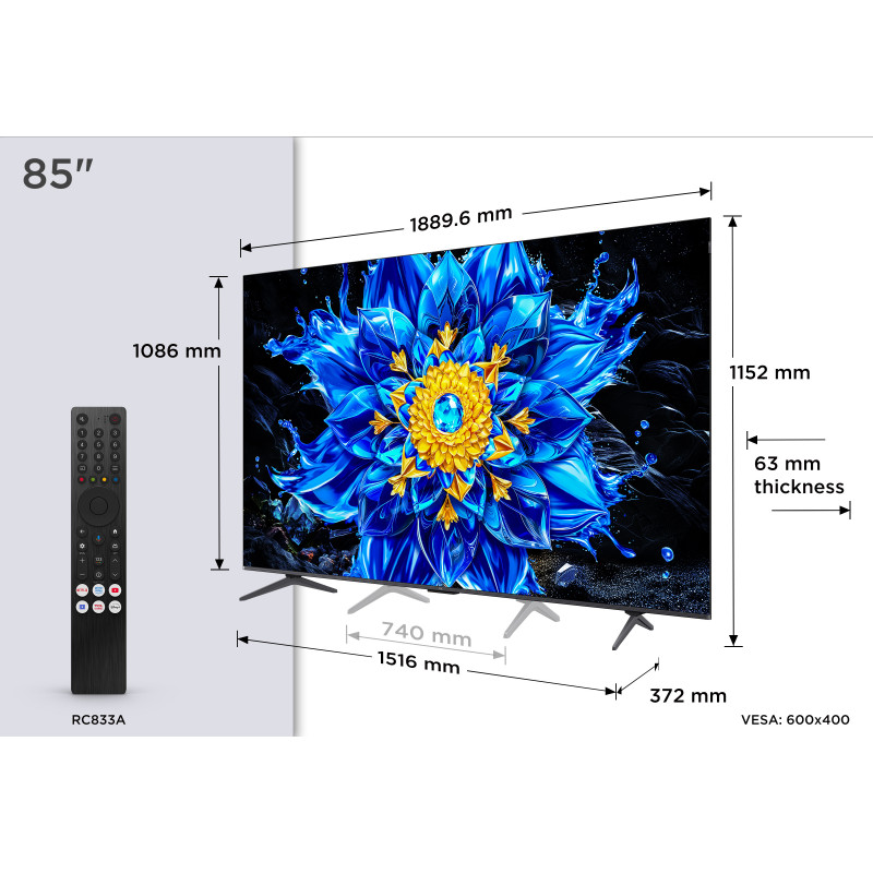 TCL 85QLED810L 85 polegadas 4K Ultra HD QLED Mini-LED Google TV com painel de 144Hz, Dolby Vision IQ, som Onkyo 2.1, Game Master Pro 2.0