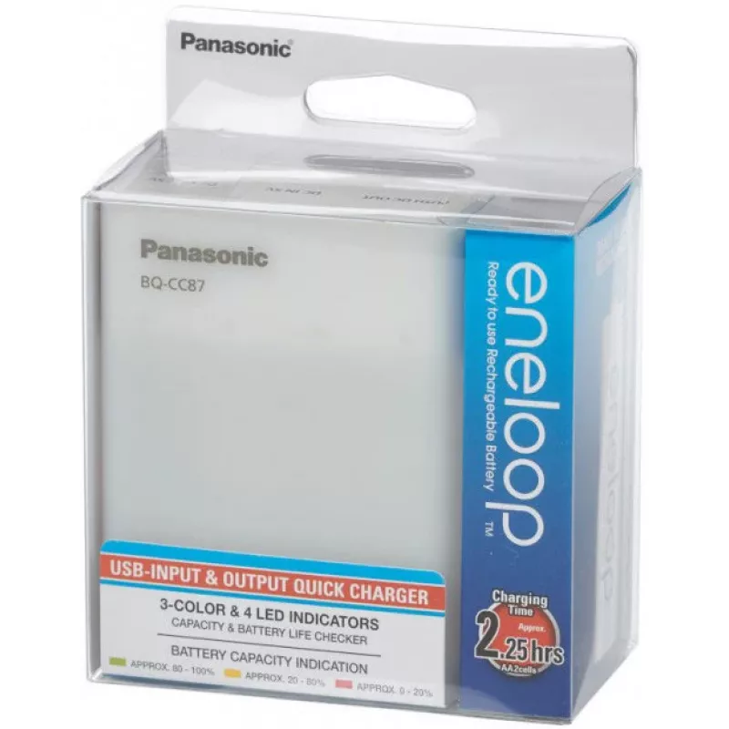 Panasonic eneloop BQ-CC87USB carregador com 4 pilhas recarregáveis de 1900 mAh (K-KJ87MCC40USB)