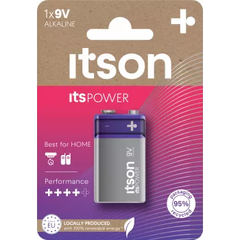 ITSON 6LR61IPO/1CP Pilha alcalina 9V (6LR61, PP3, 1 pack) – Sem mercúrio, 5 anos de armazenamento