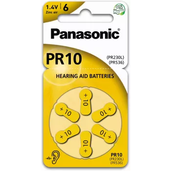 Panasonic Batteries PR-230(10)/6LB pilhas de zinco-ar para aparelhos auditivos tamanho 10, 1,45V, 100mAh, pack de 6
