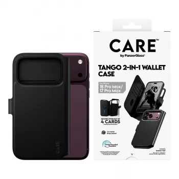 Capa flip CARE by PanzerGlass Tango para Apple iPhone 17 Pro Max - compatível com MagSafe - pele vegana - preta