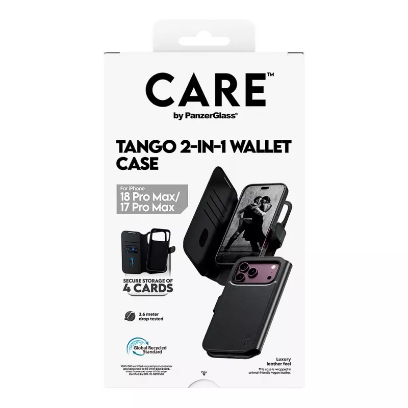 Capa flip CARE by PanzerGlass Tango para Apple iPhone 17 Pro Max - compatível com MagSafe - pele vegana - preta