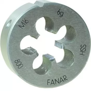 Cossinete redondo FANAR DIE M20x1 HSS800F, métrico M20 x 1,0 mm, aço rápido, à direita, 6g