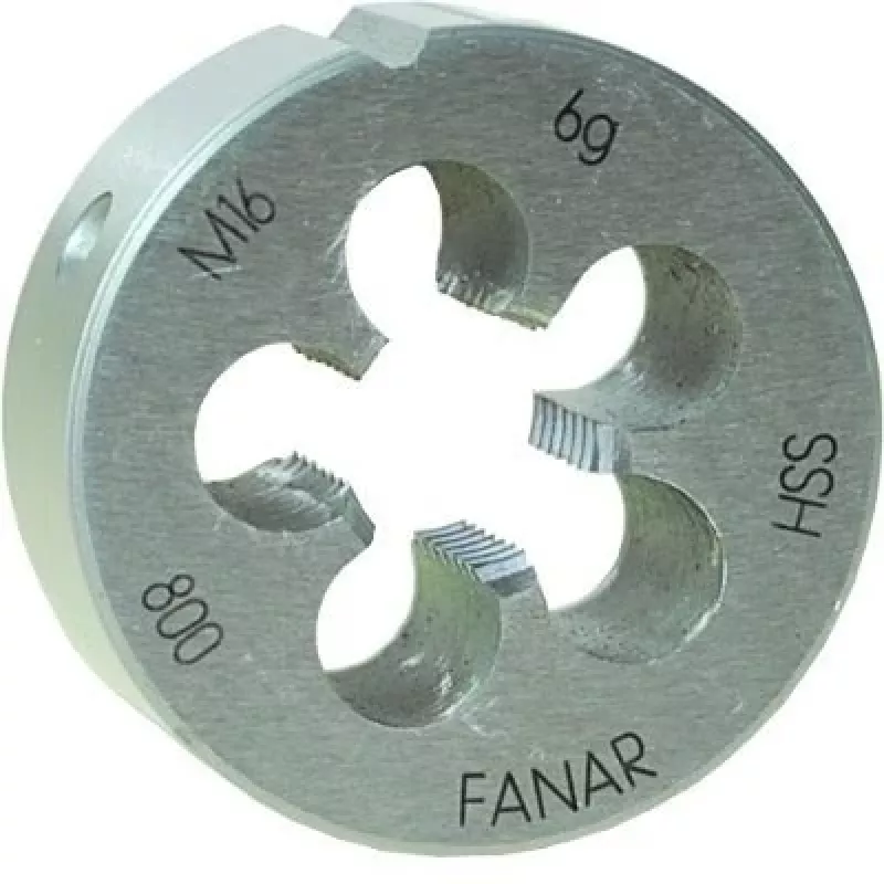 Cossinete redondo FANAR DIE M20x1 HSS800F, métrico M20 x 1,0 mm, aço rápido, à direita, 6g