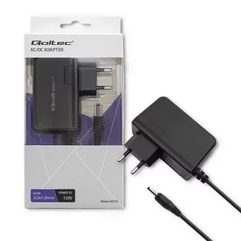 Qoltec Fonte de alimentação de ficha 15W 5V 3A DC 3,0x1,0 mm