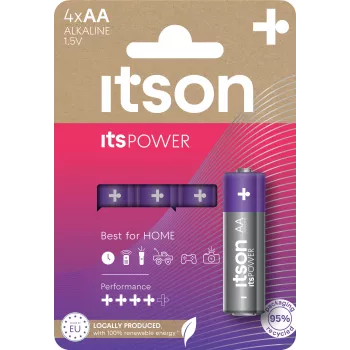 ITSON LR6IPO/4CP Pilhas alcalinas AA, pack de 4, 1,5V, longa durabilidade