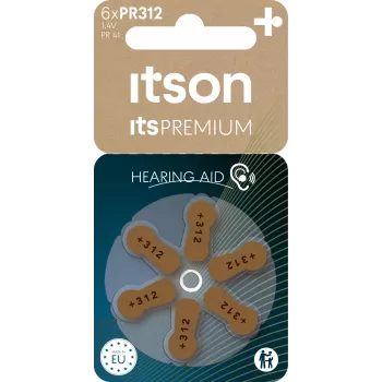 ITSON PR312(41)IT/6RM Pilhas de zinco-ar para aparelhos auditivos tamanho 312 (aba castanha) – pack de 6
