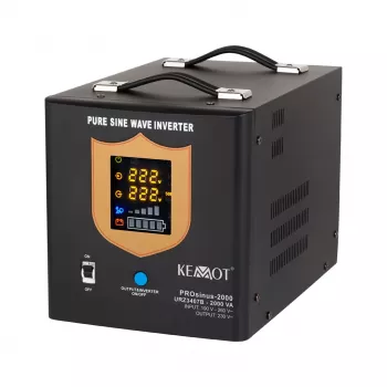 KEMOT PROsinus-2000 Inversor UPS de onda sinusoidal pura 12V para 230V 2000VA/1200W com função de carregamento - preto