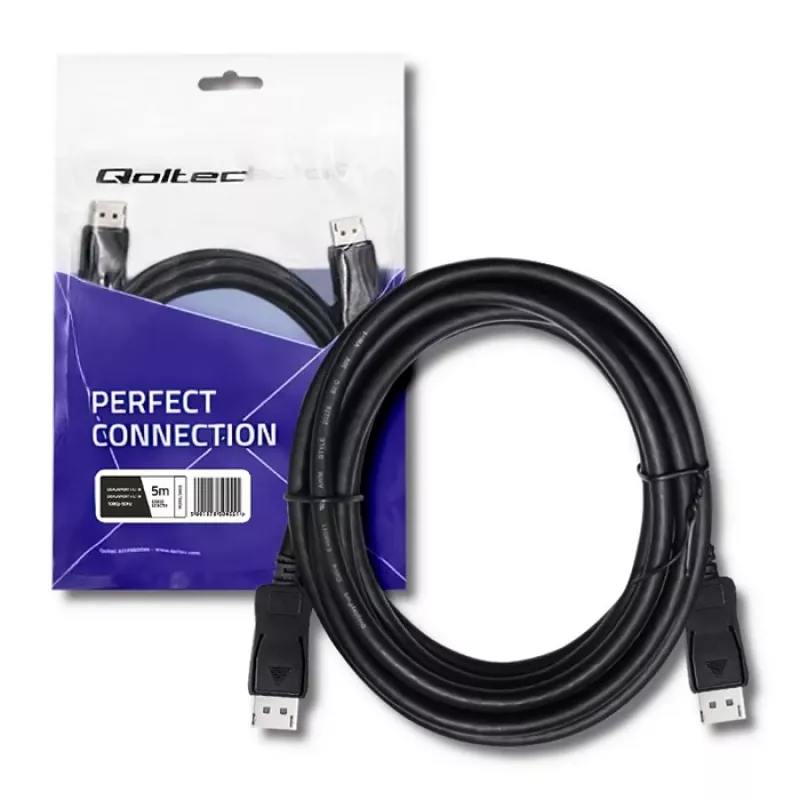 Cabo DisplayPort v1.1 macho-macho 4K Qoltec 5m preto