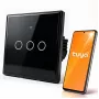 Interruptor de luz inteligente tátil Qoltec 52713 3 vias Wi-Fi temporizador Tuya Smart Life vidro temperado preto