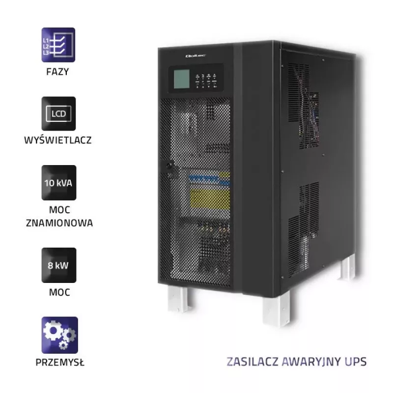 UPS online de dupla conversão trifásico Qoltec 53948 10kVA 8kW com LCD