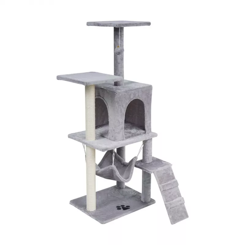 Arranhador REBEL ANIMALS cinzento 50x40x125 cm com gruta e plataformas