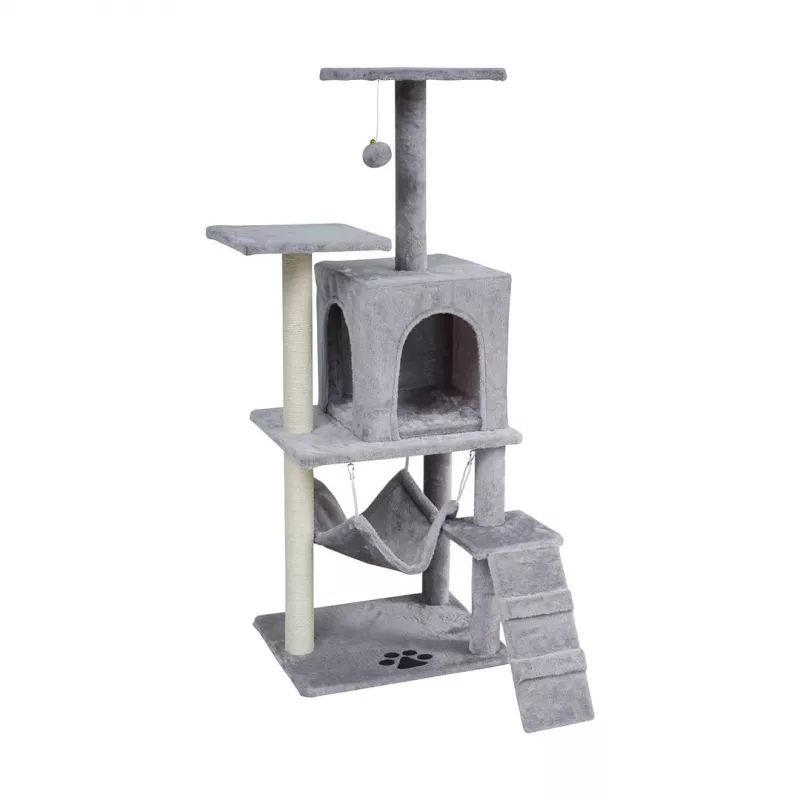 Arranhador REBEL ANIMALS cinzento 50x40x125 cm com gruta e plataformas