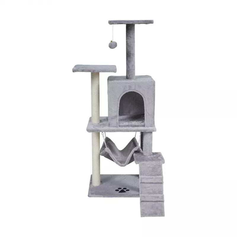 Arranhador REBEL ANIMALS cinzento 50x40x125 cm com gruta e plataformas