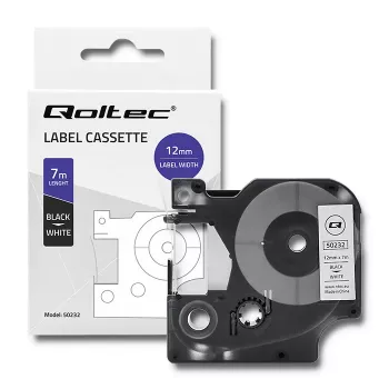 Fita de etiquetas Qoltec para Dymo D1 45013, 12mm x 7m, branco com impressão preta