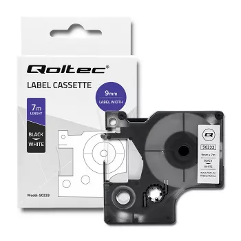 Fita de etiquetas compatível Qoltec DYMO D1 40913, 9mm x 7m, branco com impressão preta