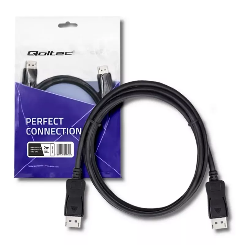 Cabo DisplayPort 1.1 Qoltec, macho para macho, 4K, 2m, preto