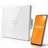 Interruptor de luz tátil Smart Wi-Fi Qoltec 52715, 1 canal, vidro temperado, branco, Tuya/Smart Life, temporizador, controlo por voz