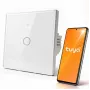 Interruptor de luz tátil Smart Wi-Fi Qoltec 52715, 1 canal, vidro temperado, branco, Tuya/Smart Life, temporizador, controlo por voz