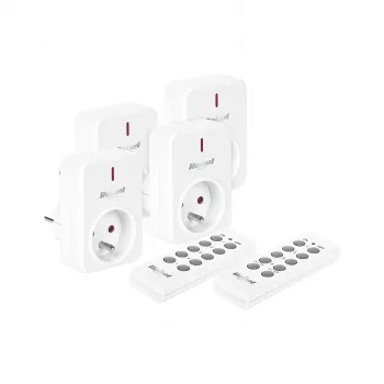 KEMOT URZ3471 Conjunto de Tomadas com Comando (4 Tomadas + 2 Comandos, 433,92 MHz, Branco)