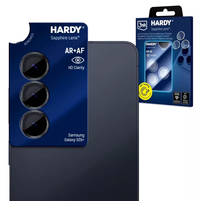 Proteção de lente de câmara 3mk Hardy Sapphire para Samsung Galaxy S26+ - Ultra HD, 9H, cobertura total