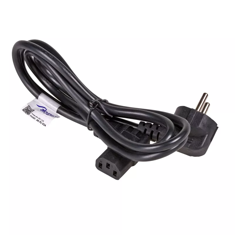 Cabo de alimentação angular Akyga AK-PC-02A, CEE 7/7 para IEC C13 90°, 1,5 m, preto