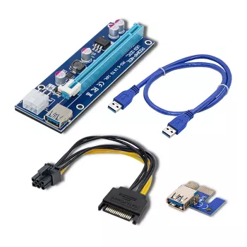 Extensor Riser PCI-E ver. 007C USB 3.0 PCIe x1 para x16 Qoltec com cabo de 60cm, 4 condensadores sólidos, alimentação 6-Pin/SATA/Molex, indicador LED