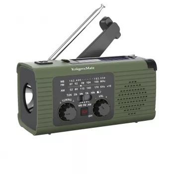 Rádio de emergência solar Kruger&Matz KM0836 com SOS, powerbank de 5000 mAh, lanterna e dínamo