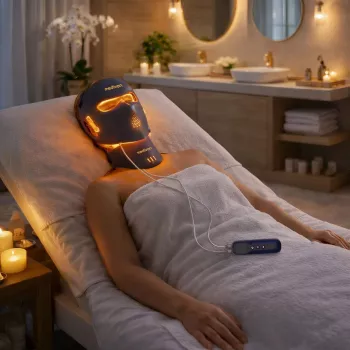 Medivon Máscara facial de luz LED Lumi 3D Pro - máscara de terapia LED de 7 cores com 192 LEDs, recarregável, intensidade ajustável e temporizador