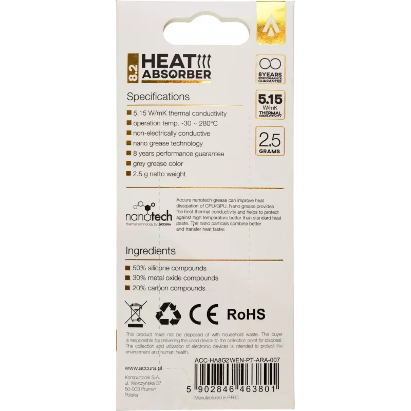 Accura Heat Absorber 8.2 Cinzento 2 g pasta térmica