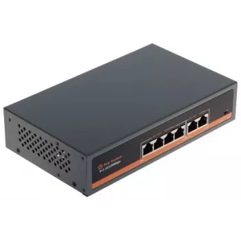 NO NAME APTI-POE0402-60W-V2 switch PoE de 4 portas com 2 portas uplink, 60W de orçamento, IEEE 802.3af/at, caixa metálica