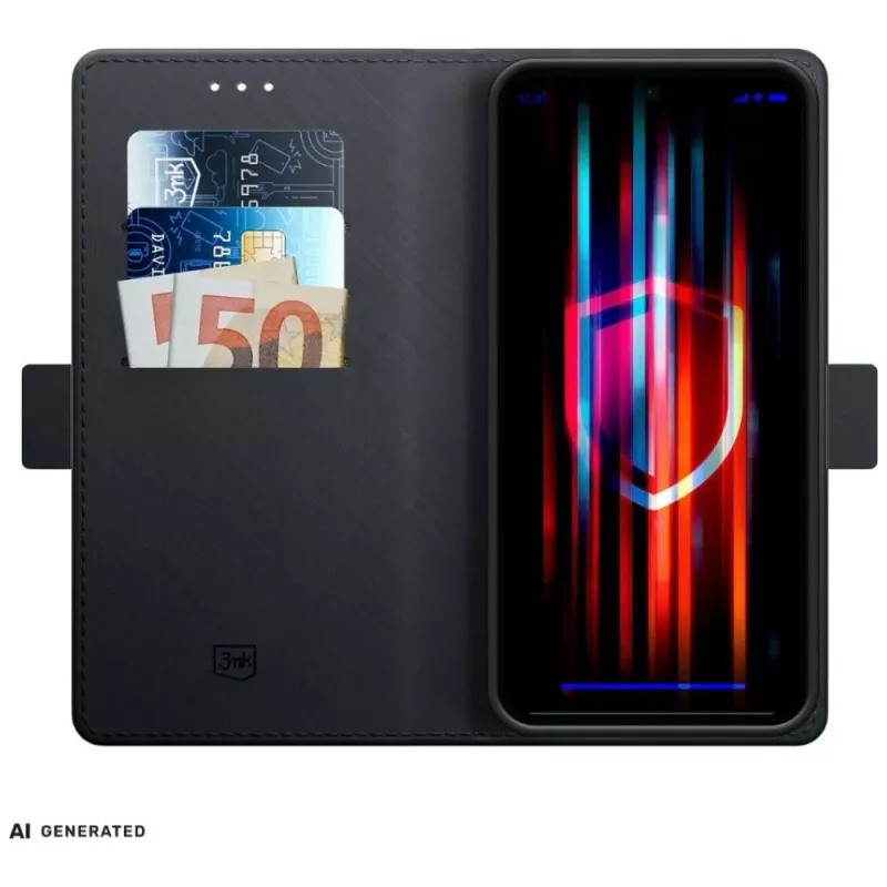 3mk Wallet Case para Samsung Galaxy A37 - pele PU preta com compartimentos para cartões, porta-notas, fecho magnético e função de suporte