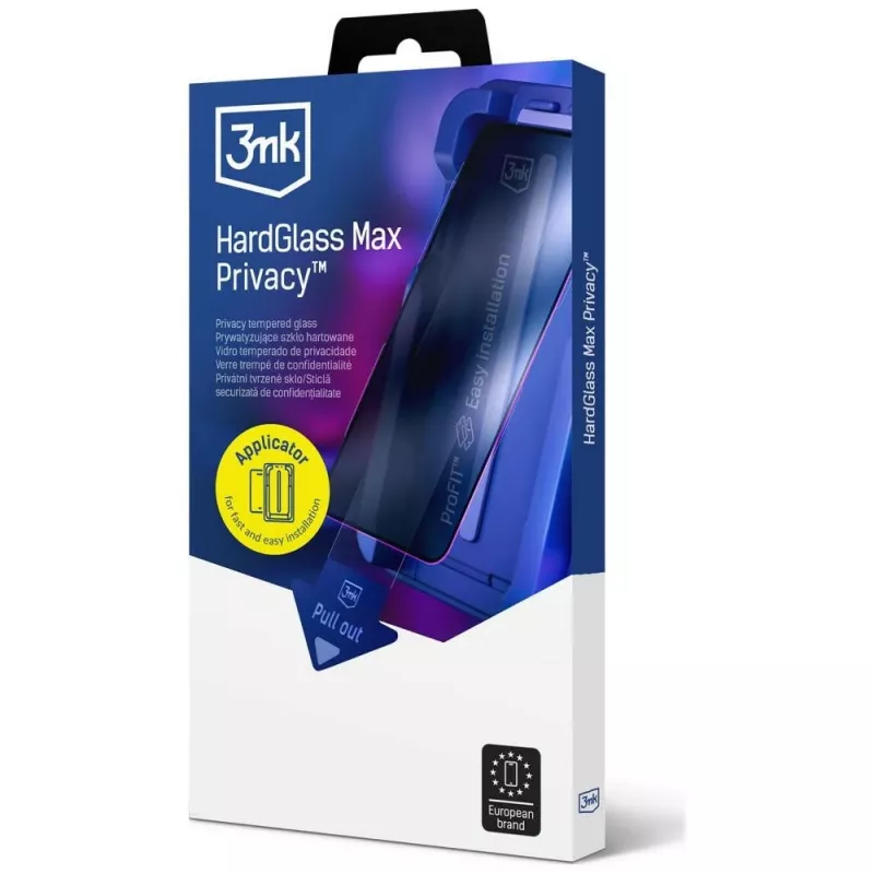 Película de proteção de ecrã de privacidade 3MK HardGlass MaxPrivacy com aplicador para Apple iPhone 15 Pro, preta