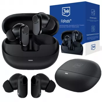 3mk FitPods BT 6.0 auriculares True Wireless Stereo com estojo de carregamento, Bluetooth 5.0, controlo tátil, IPX4, preto