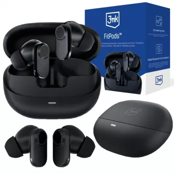 3mk FitPods BT 6.0 auriculares True Wireless Stereo com estojo de carregamento, Bluetooth 5.0, controlo tátil, IPX4, preto