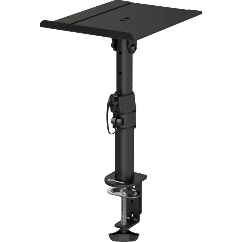 MOZOS MSK10 Par de suportes para monitores de estúdio – suportes de coluna em aço ajustáveis em altura com almofadas de desacoplamento, pontas de chão e gestão de cabos, 800–1300 mm, 20 kg de carga por suporte, preto