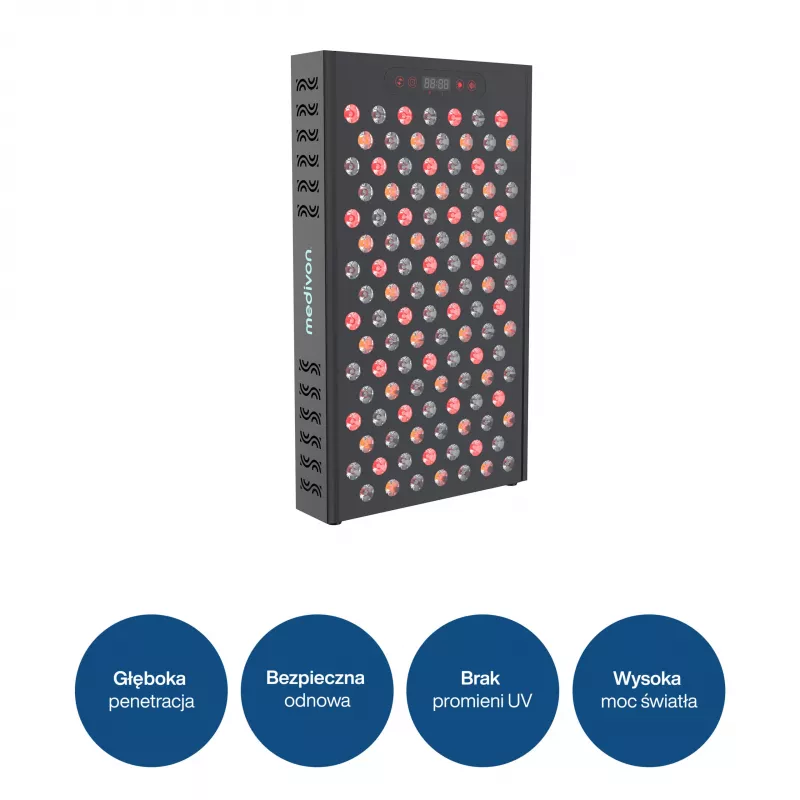 MEDIVON Lumera Plus painel de fototerapia LED para o corpo, luz vermelha e infravermelha, 224 LEDs, 630–1060 nm, preto