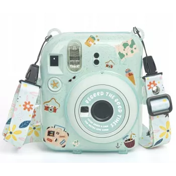 LOVEINSTANT Capa para Fujifilm Instax Mini 12 com Autocolantes e Bolsa de Fotos - Verde Brilhante