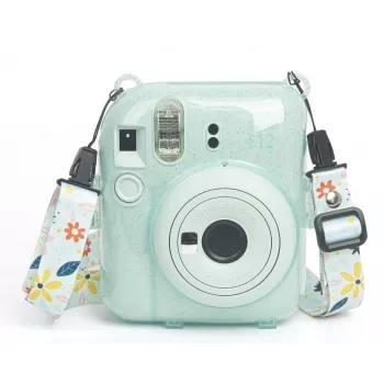 LOVEINSTANT Capa para Fujifilm Instax Mini 12 com Autocolantes e Bolsa de Fotos - Verde Brilhante