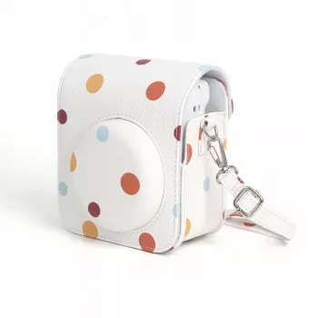 LOVEINSTANT Estojo de Pele PU com Padrão de Bolinhas para Fujifilm Instax Mini 12, Alça Amovível, Fecho Magnético
