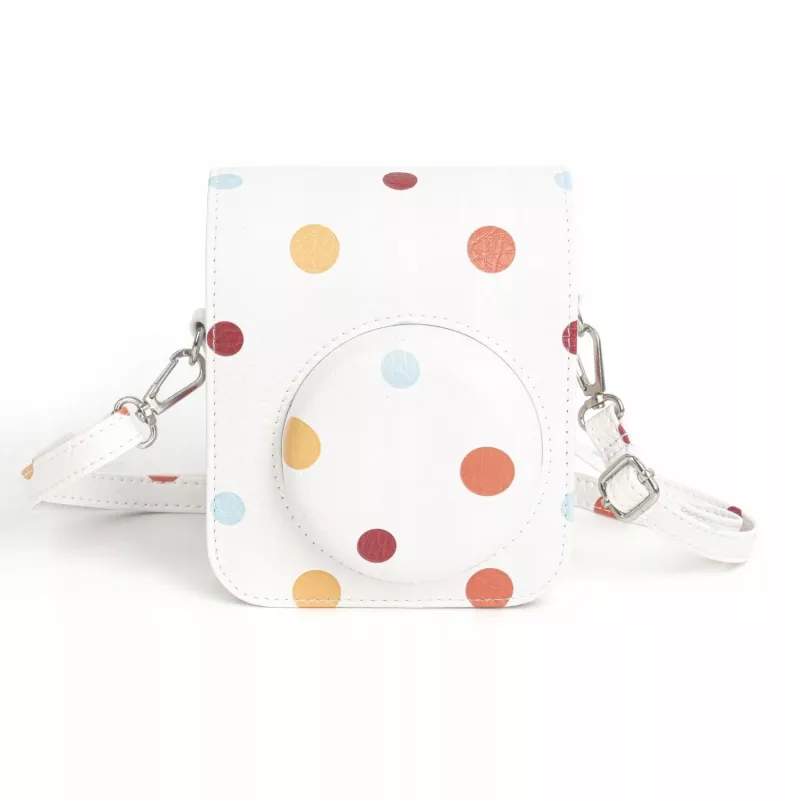 LOVEINSTANT Estojo de Pele PU com Padrão de Bolinhas para Fujifilm Instax Mini 12, Alça Amovível, Fecho Magnético