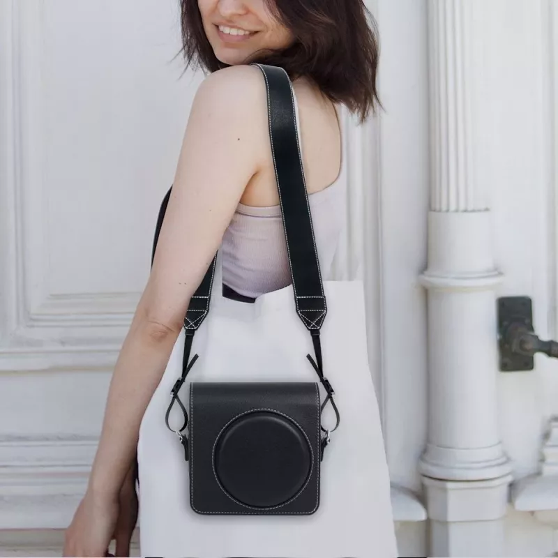 LOVEINSTANT Conjunto de Alça para Pescoço/Ombro e Bolsa de Fotos para Câmaras Fujifilm Instax Mini - Preto