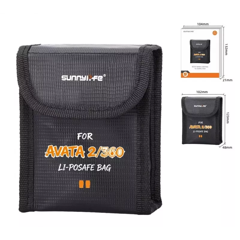 SUNNYLIFE Bolsa de proteção à prova de fogo para bateria para DJI Avata 2 - espaço para 2 baterias, preto