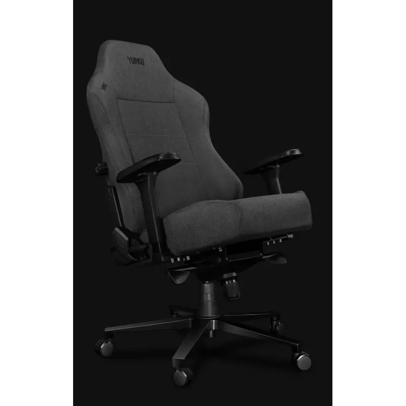 Yumisu 2054 Cadeira gaming em tecido cinzento/preto, 150 kg, braços 2D, reclinável 90-150°