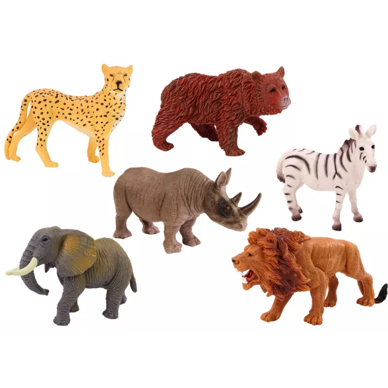 LEAN TOYS Conjunto de 6 figuras de animais selvagens, elefante, leão, rinoceronte, tigre, zebra, girafa