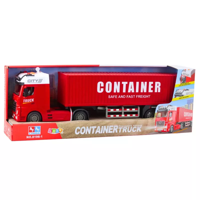 LEAN TOYS Camião de transporte com contentor luz som vermelho