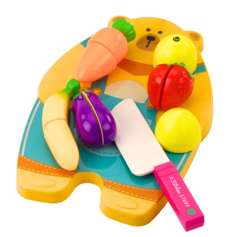 LEAN TOYS Tábua de corte de frutas e legumes com conjunto de facas brinquedo educativo para crianças